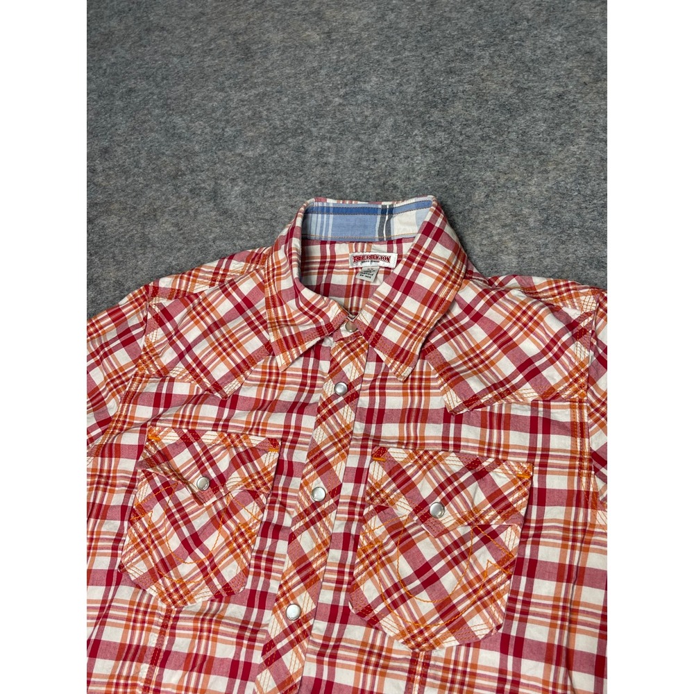 True Religion Plaid Western Shirt Mens‎ Medium Short Sleeve Button Up